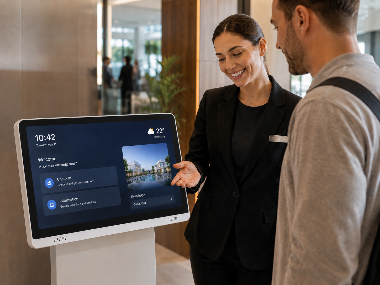 Touch all-in-one in a hotel self-service deployment